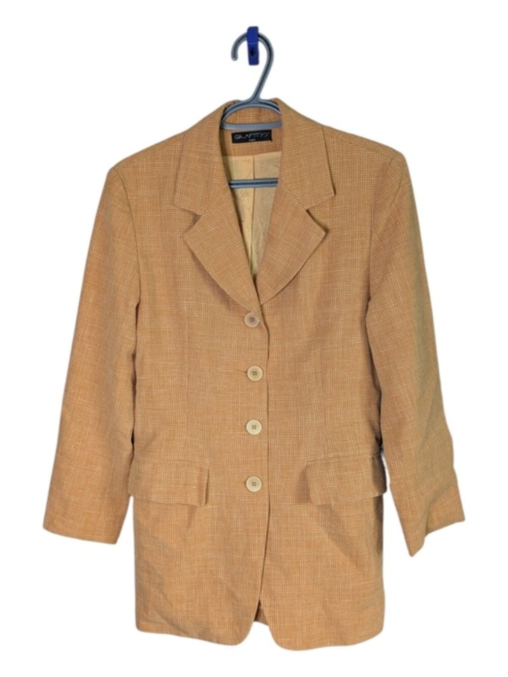 Grafity's Paris Vintage Light Orange/Cream Single-Breasted Linen Blend Blazer 6